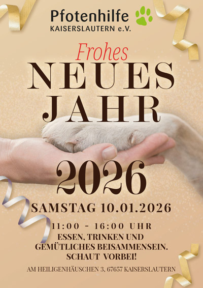 Flyer mit Neujahrsgrüßen und Einladung zum gemütlichen Beisammensein am 10. Januar 2026